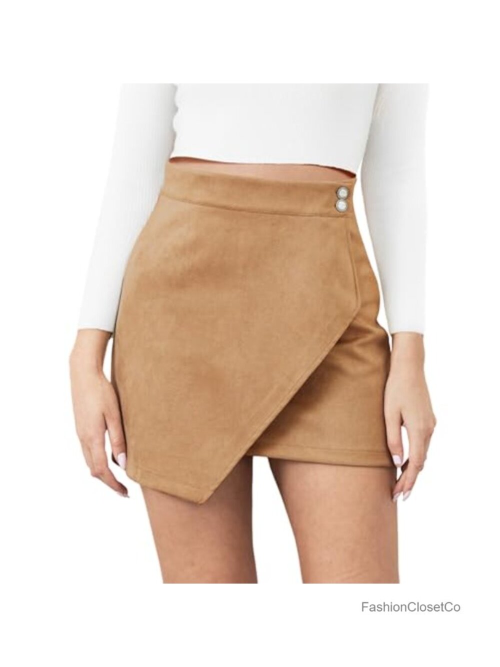 Women's Faux Suede High Waist Bodycon Wrap Mini Skirt Asymmetrical Zipper